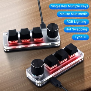 Teclado mecánico Macro USB con cable DIY, 3 teclas + 1 perilla RGB tipo C a USB, interruptor de programación personalizado para jugadores/editor de vídeo