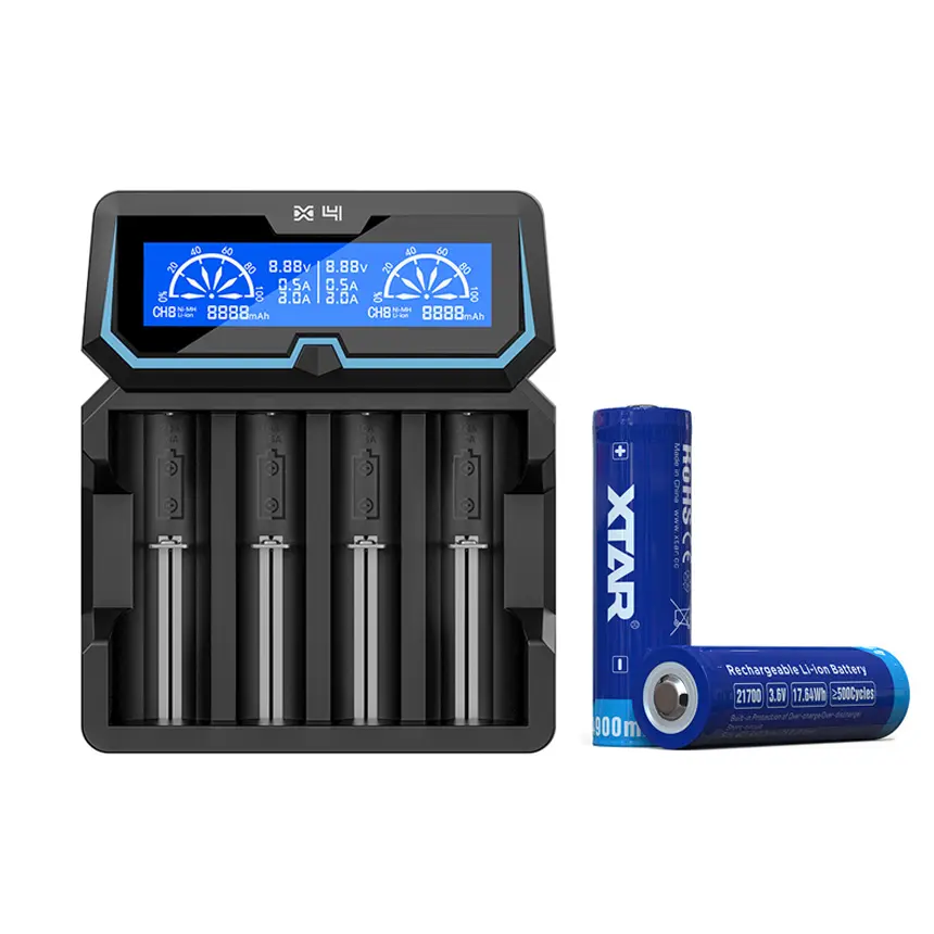 XTARX4拡張4スロットUSB18650 Li-ion Liionnimh独立バッテリー充電器ポータブル4ベイ保護21700バッテリー充電器
