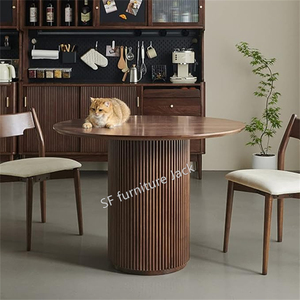 简约实木餐桌圆形小空间世纪中叶现代胡桃木灰餐桌圆形底座 - Product Image 2