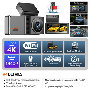 双摄像头高清内置前后摄像头WIFI & APP 2镜头4K/2K + 1080P录像机汽车DVR仪表盘摄像头自动广角夜视