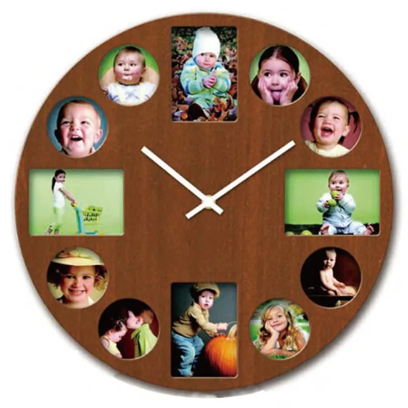 Personalised MDF Wood Wall Clock With 12 Photos All Occasion Gift Birthday