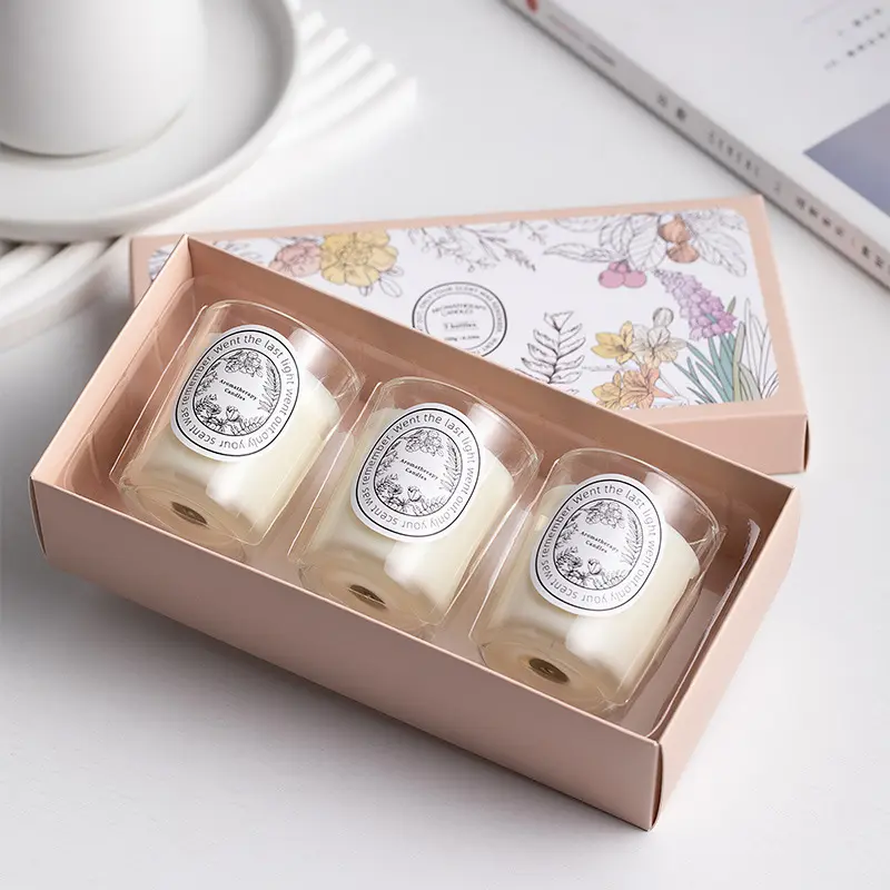 Novo conjunto de velas de soja perfumadas de vidro personalizadas com caixa de presente Conjunto de 3 velas para decoração de ca