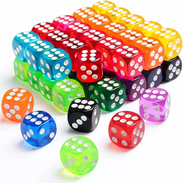 Set di dadi da gioco ad angolo tondo da 16MM personalizzati dadi da casinò a 6 lati dadi acrilici tascabili multicolori solidi per feste di giochi da tavolo