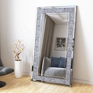 Sang trọng nghiền nát kim cương đầy đủ cơ thể đứng gương cho phòng khách Hot Bán hình chữ nhật trang trí tường gương - Product Image 4