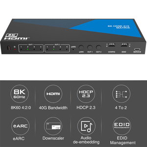 Conmutador de matriz 4x2 8K UHD HDMI 2,1 Con reducción automática y desincrustador de audio para sistema de cine en casa