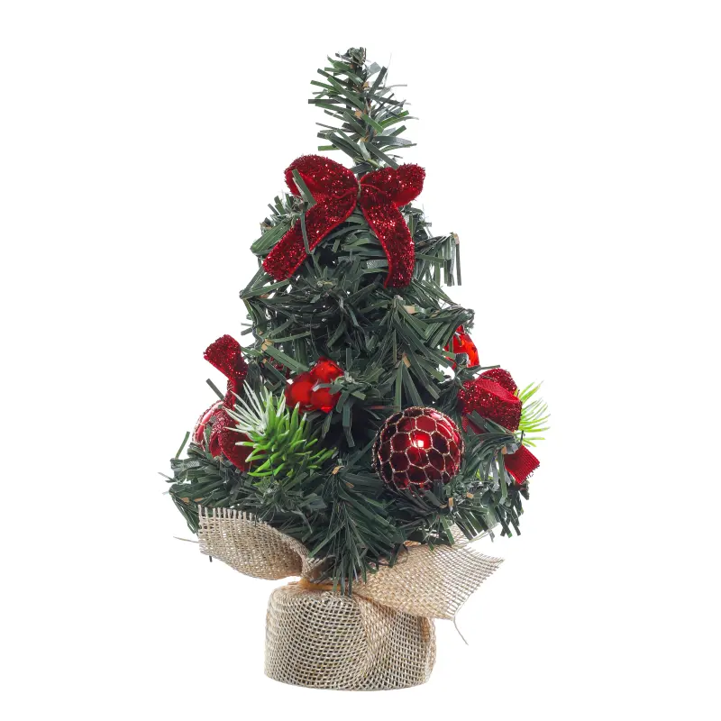 Mini árbol de Navidad artificial Planta en maceta, ramas Conos de pino y base de bolsa de tela. Decoración de mesa navideña
