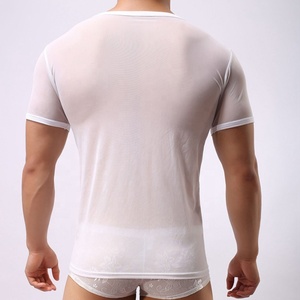 Tシャツメンズセクシーシングレット透明メッシュシアーTシャツトップスTシャツ男性エキゾチックフェチパジャマTシャツUnde