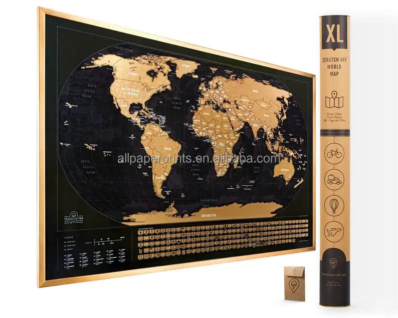 36x24 facile da incorniciare mappa del mondo Wall Art Poster XL scratching Map of The World travellers Map