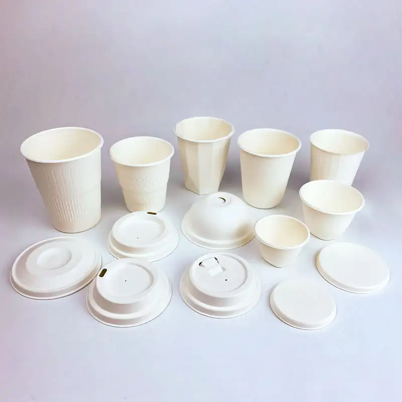 Novo Bio-degradável Descartável Sugarcane Cup Bagasse Polpa Café 6oz 8oz Copo De Papel Com Tampas Para Eco Friendly Beverage Packaging