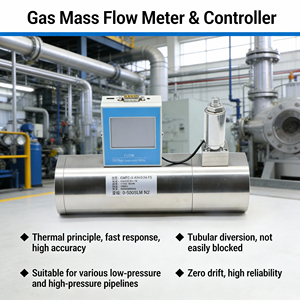 เครื่องวัดอัตราการไหลของก๊าซแบบไมโครความแม่นยำสูง ±0.5%F.S 4~20mA MPa สำหรับก๊าซคลอรีน ไอระเหย และอากาศ พร้อมตัวควบคุมและ RS485 MODBUS - Product Image 2
