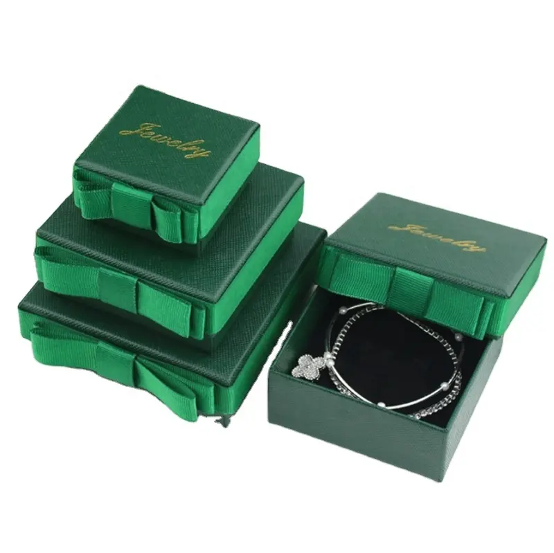 Caixa de embalagem de presente de luxo de alta qualidade, com fita para anéis de joias, pulseiras, brincos, caixa de arco