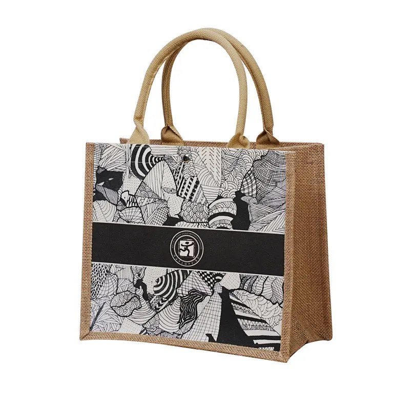 Bolsa de mano con impresión por sublimación, bolsas de regalo de yute reutilizables ecológicas, bolsa de playa de yute personalizada