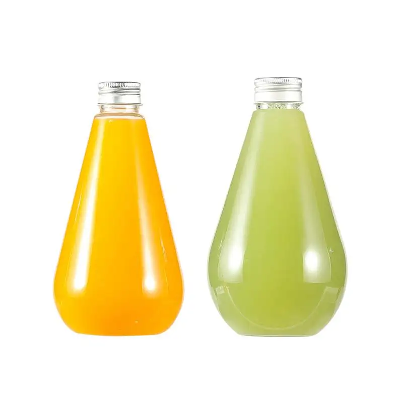 Bottiglia per bevande sferica creativa con tappo in alluminio da 320ML 400ML trasparente per animali domestici bottiglia di succo di plastica a forma di goccia d'acqua