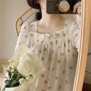 Sıcak satış ve moda yaz pijama tatlı prenses tarzı kısa kollu gevşek baskı uyku elbise gece elbiseleri kadın için - Product Image 5