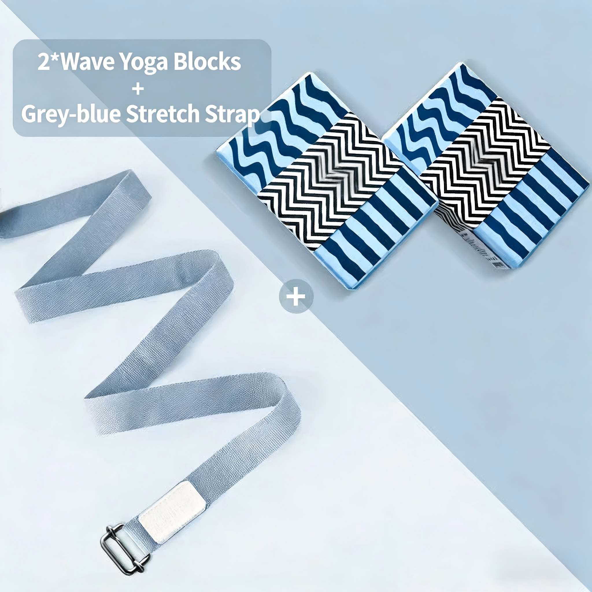 Ensemble stretch gris-bleu avec brique de yoga ondulée 2