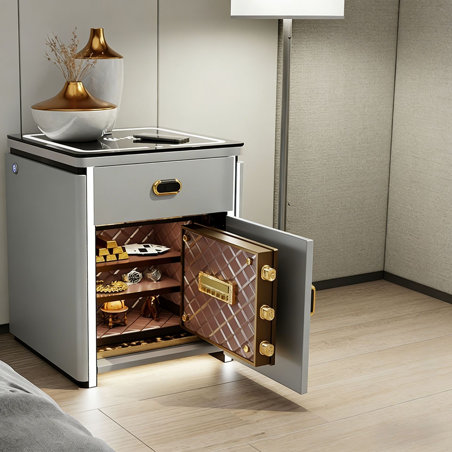 Four drawers with safe - Gray