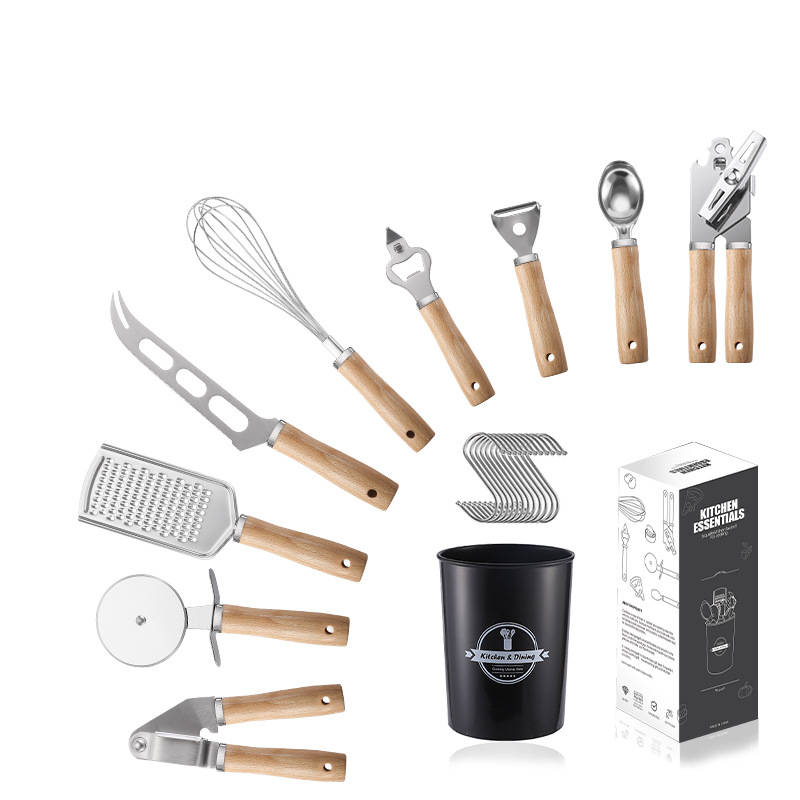 Wooden handle-9pcs set+color box+storage bucket