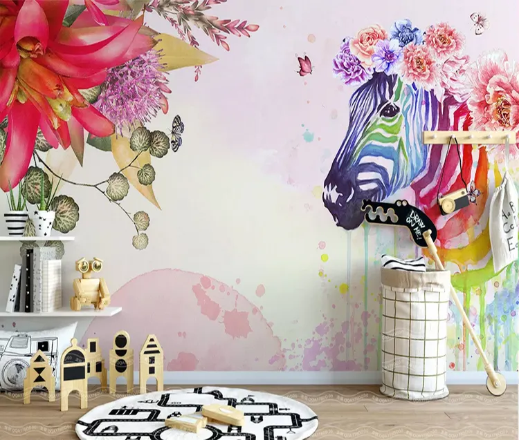 Personalidade zebra papel de parede adesivo flor nórdico decoração pintura mural da parede do pvc