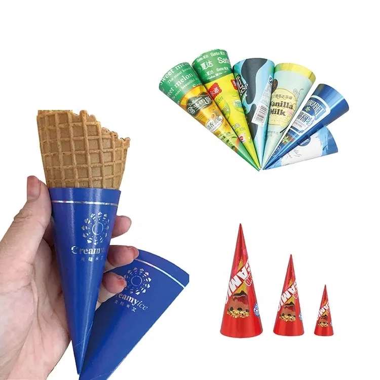 Ice Cream Packaging Color Aluminum Foil Paper Cone Pack Sleeves Custom