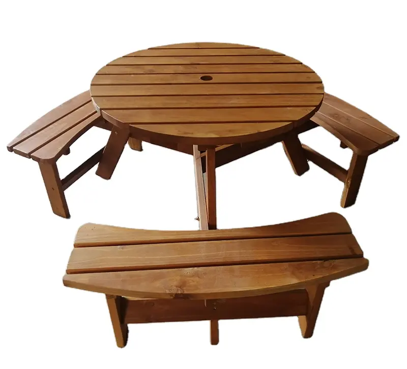 Juego de muebles de jardín modernos para exteriores, mesa de pícnic para comedor y asiento de silla de madera para uso en patio y sala de estar