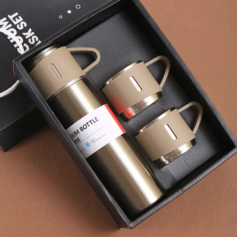 High End Fashion Luxury Business Corporate Promotional Gift Set Travel Insulated Vacuum Flask With Two Cups