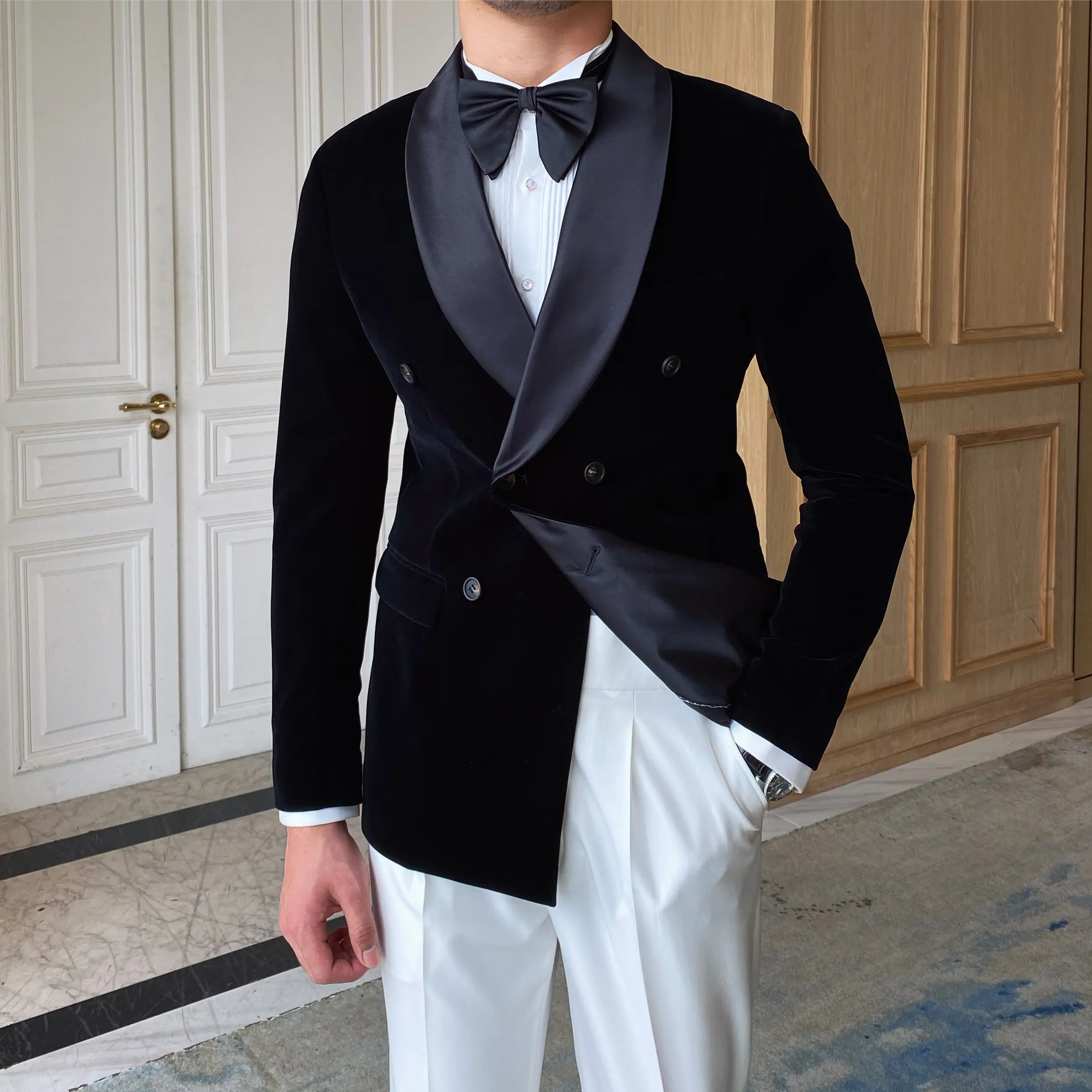 Blusa de casamento formal para homens, jaqueta de veludo retrô com bico duplo para homens, blusa de inverno 2023