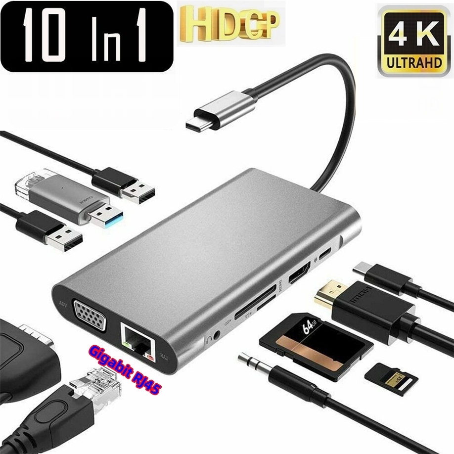 10 in 1 Type-C RJ45 Gigabit