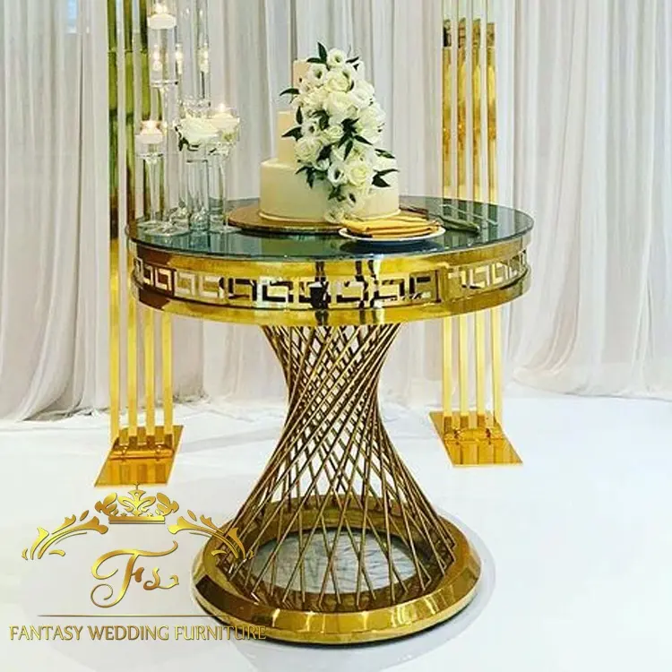 Mesa de bolo de casamento personalizada, base de metal dourado para festa