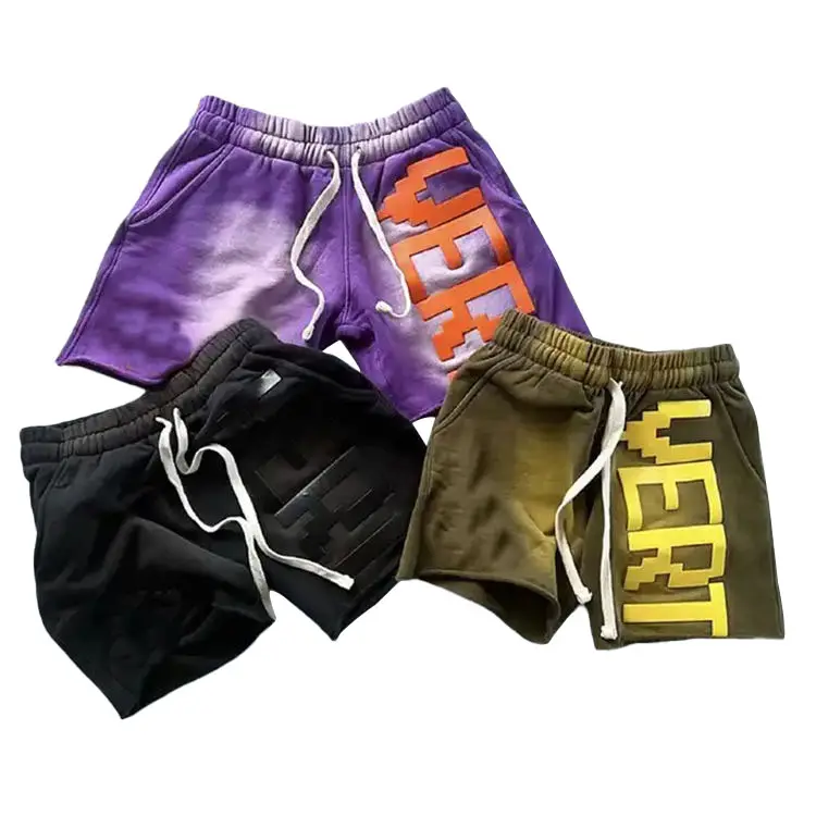 Manufacturer Custom Drawstring Cotton Sweat Shorts Printing French Terry Jogger Shorts Vintage Acid Wash Shorts Men