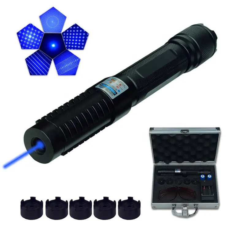 Produttore di puntatore Laser blu in metallo all'ingrosso 450nm con batteria 5 in 1 star hatband Pointeu Laserzeigerr