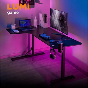 GMD09 RGB L-образный игровой стол для компьютера, дешевый лучший игровой стол, розовый черный большой игровой компьютерный стол - Product Image 1