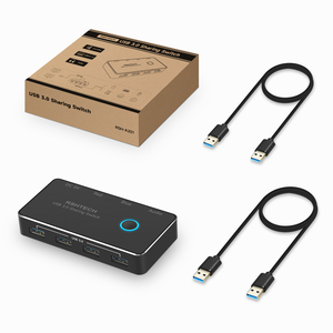 RSHTECH USB 3.0开关铝制USB KVM开关选择器，带4个USB 3.0端口3.5毫米音频插孔2台计算机共享5个设备