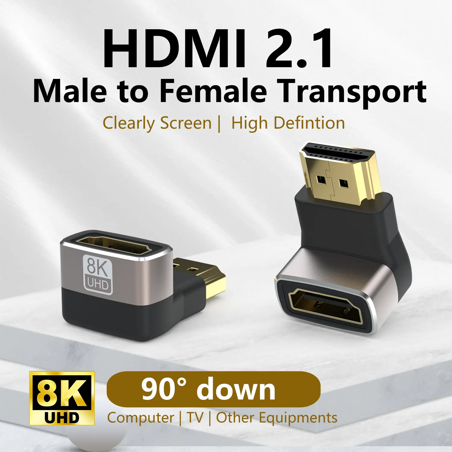 HDMI 90 درجة محول زاوية تصل الذكور إلى شاحن أنثي 8K HDR HD متوافق مع كمبيوتر محمول UHD شاشة التلفاز PS5 PS4
