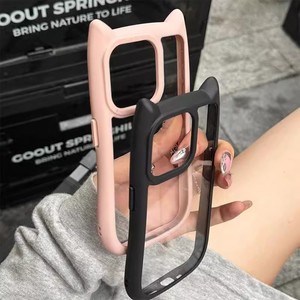 Basit stil şeffaf kedi kulaklar akrilik Apple iPhone için cep telefonu kılıfı darbeye kapak 16 15 14 13 12 Pro Max - Product Image 3