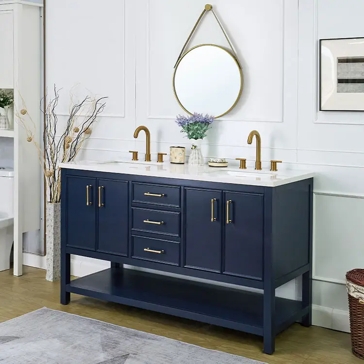 Moderno pavimento doppio lavabo 60 pollici blu bagno vanità Hotel di lusso casa bagno vanità mobili