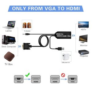Adaptador VGA a HDMI VGA2HDMI, Cable convertidor de Audio y vídeo con Audio de 3,5mm para proyector HDTV PC - Product Image 3