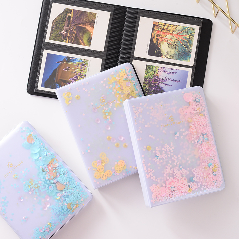64 Pockets Mini Film Photo Album with Quicksand Beads
