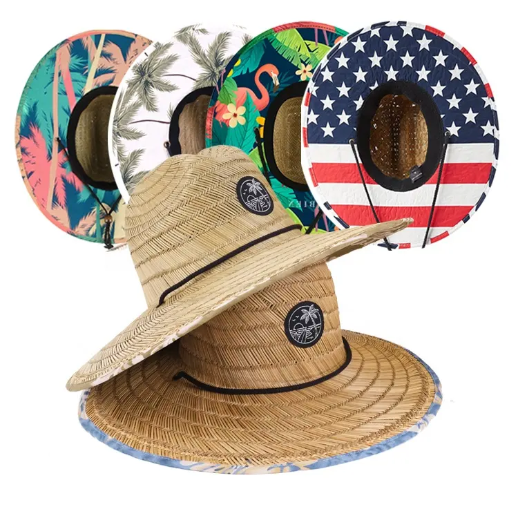 Sombrero de playa de paja con visera grande, sombrero de playa de paja a prueba de sol, personalizado, de diseñador de alta calidad, venta al por mayor, primavera y verano