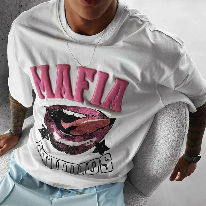 Camisetas Personalizadas 300 gsm para hombre, camisa de manga corta con cuello redondo de gran tamaño, 100 algodón, con estampado 3D de farol, para verano