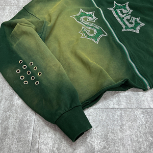 Ağır damla omuz sıkıntılı Zip Hoodie Streetwear boy Rhinestone Hoodie özel baskı Aicd yıkama fermuarlı kapüşonlu eşofman üstü - Product Image 4
