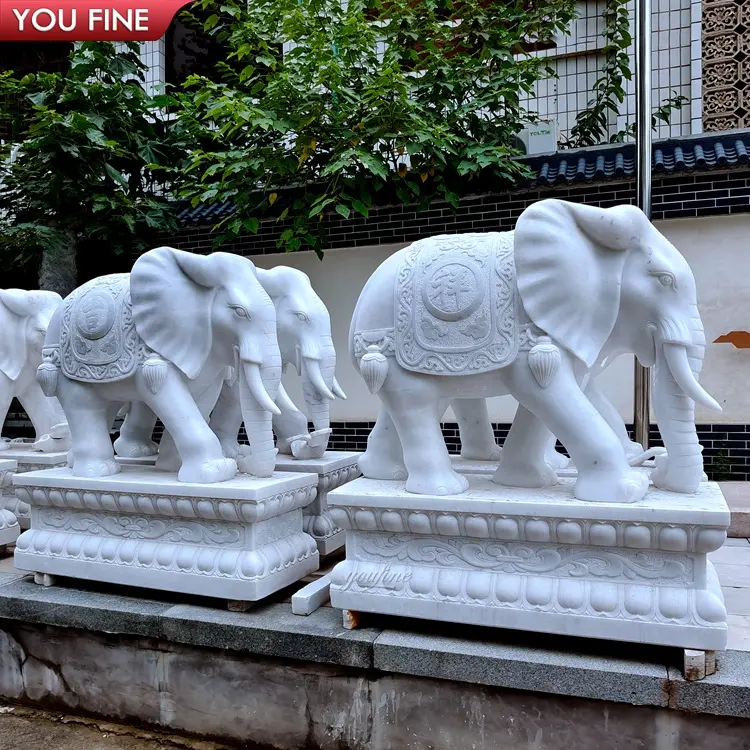 Hot Sale Life Size White Marble Animal Garden Elephant Statues