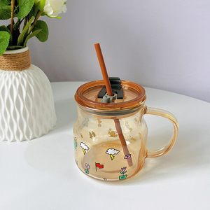 Wholesale Clear Glass Ton Ton Mug <strong>Cup</strong> with Handle and Straw