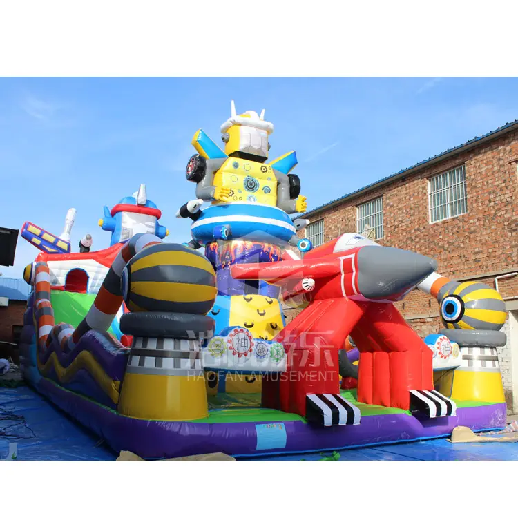 Gran oferta Robot Warrior inflable Bouncer Castle juego para niños casa inflable fiesta saltar rebotando y tobogán Combo al aire libre