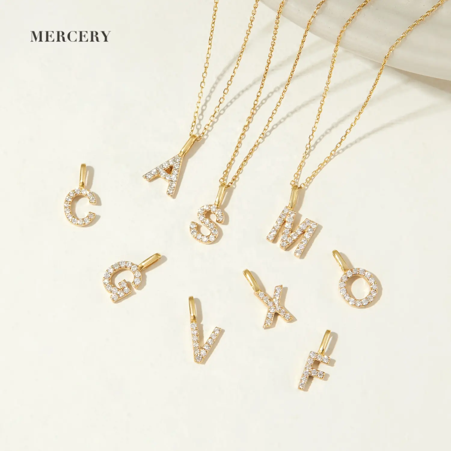 Mercery Dropshipping bandul huruf Inggris 26 "berlian asli 14k liontin A-Z emas padat untuk gelang kalung perhiasan DIY