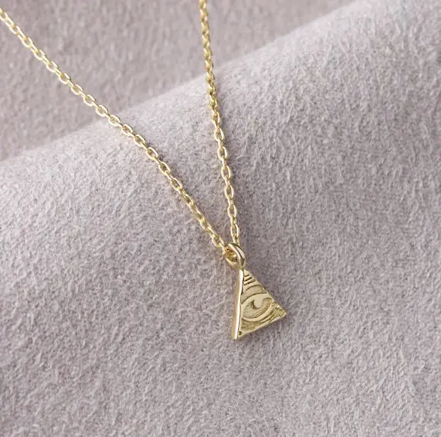 Gold Illuminati Necklace Third Eye of Providence Triangle Pendant All Seeing Eye Gold Amulet Talisman Charm