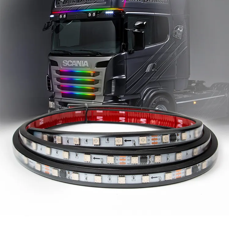 BKE LED 라이트 24V RGB 자동차 LED 스트립 라이트 장식 스트로브 경고 트럭 사이드 네온 라이트 트럭 SUV 자동차 액세서리