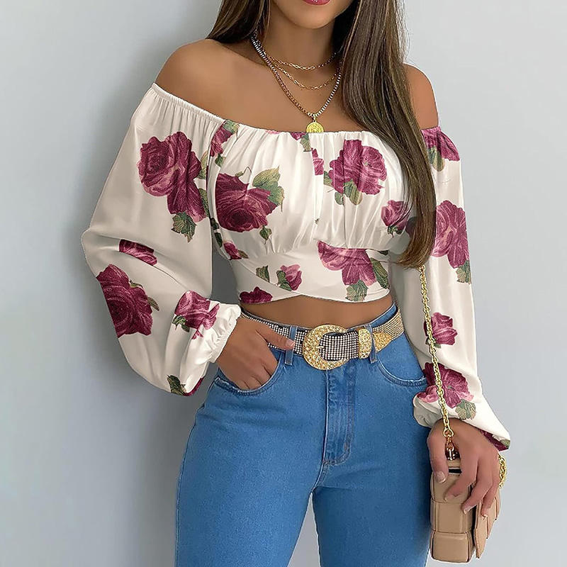 Pink Floral Off The Shoulder Crop Top