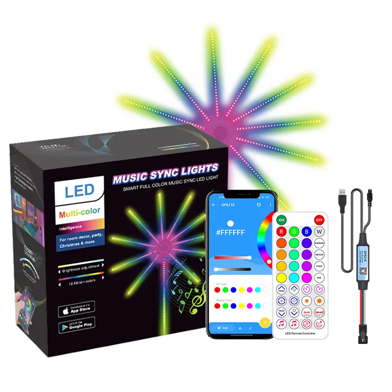 Dream Color LED Fireworks Strip Light RGB 18leds 5V Sound riconoscimento del ritmo musicale attivato Digital IC Control House Party Decor