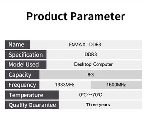 ENMAX 8GB DDR3 <strong>Memory</strong> RAM for <strong>Desktop</strong> Use 1600MHZ Non-ECC with 4GB Built-in <strong>Memory</strong> 1333MHZ in Stock - Product Image 6