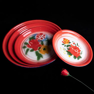 工厂批发廉价促销彩色定制标志搪瓷圆形餐具服务托盘 - Product Image 1